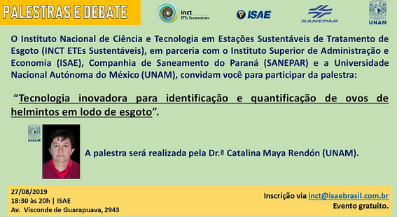 Convite para palestra “Tecnologia inovadora para identificação e quantificação de ovos de helmintos em lodo de esgoto”